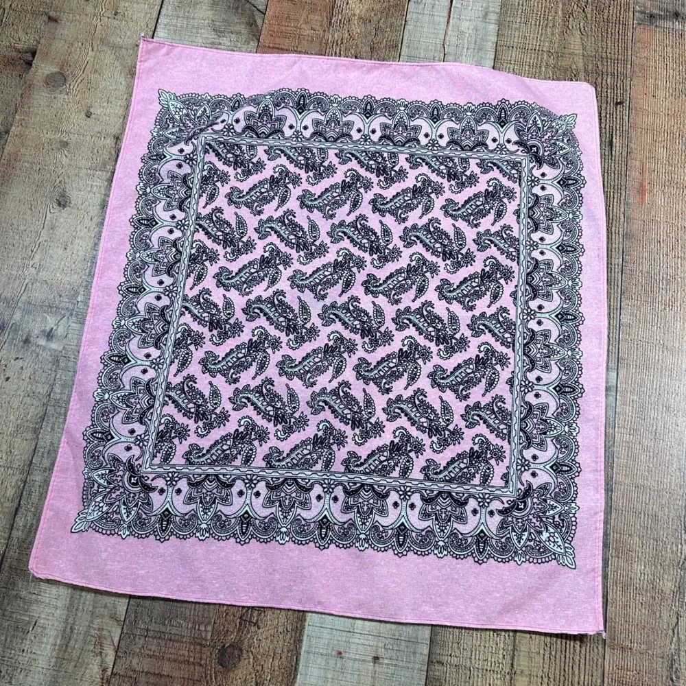 Pink and Black Paisley Bandana Set Western Cowgirl Boho Hair Scarf Bandanna